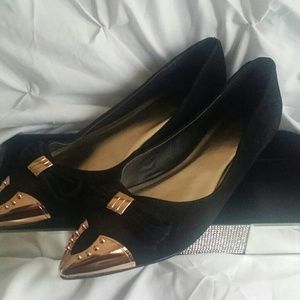 Black and gold flats